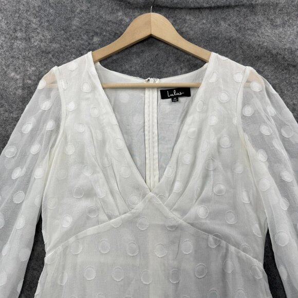 Lulus Dress Womens M White Polka Dot Sheer V Neck Babydoll Ruffle Coquette Y2K - Picture 3 of 10